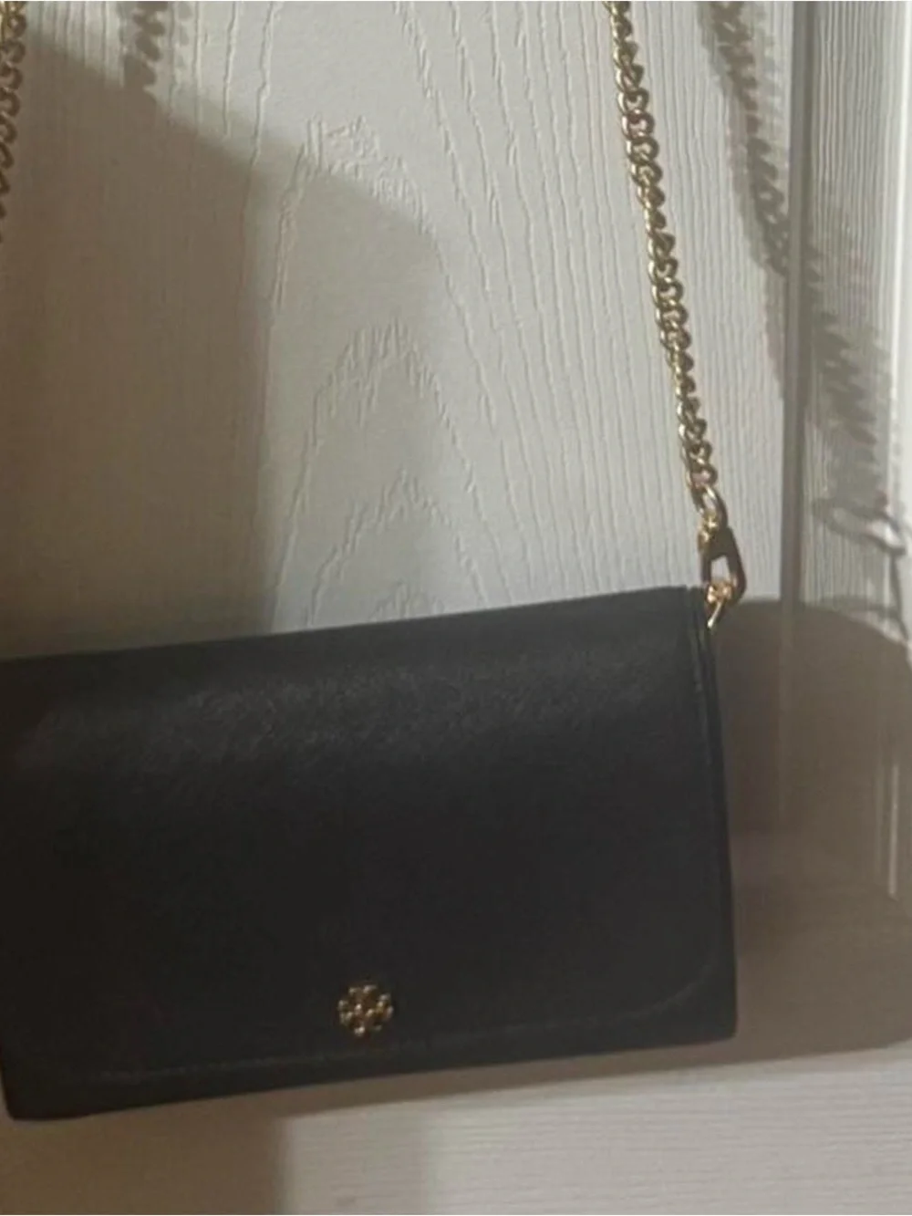 Tory Burch Black Saffiano Leather Chain Crossbody with Gold Hardware